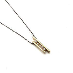 Goldclad Pave CZ Bar Pendant 925 Sterling Silver Box Link Necklace 16"L
